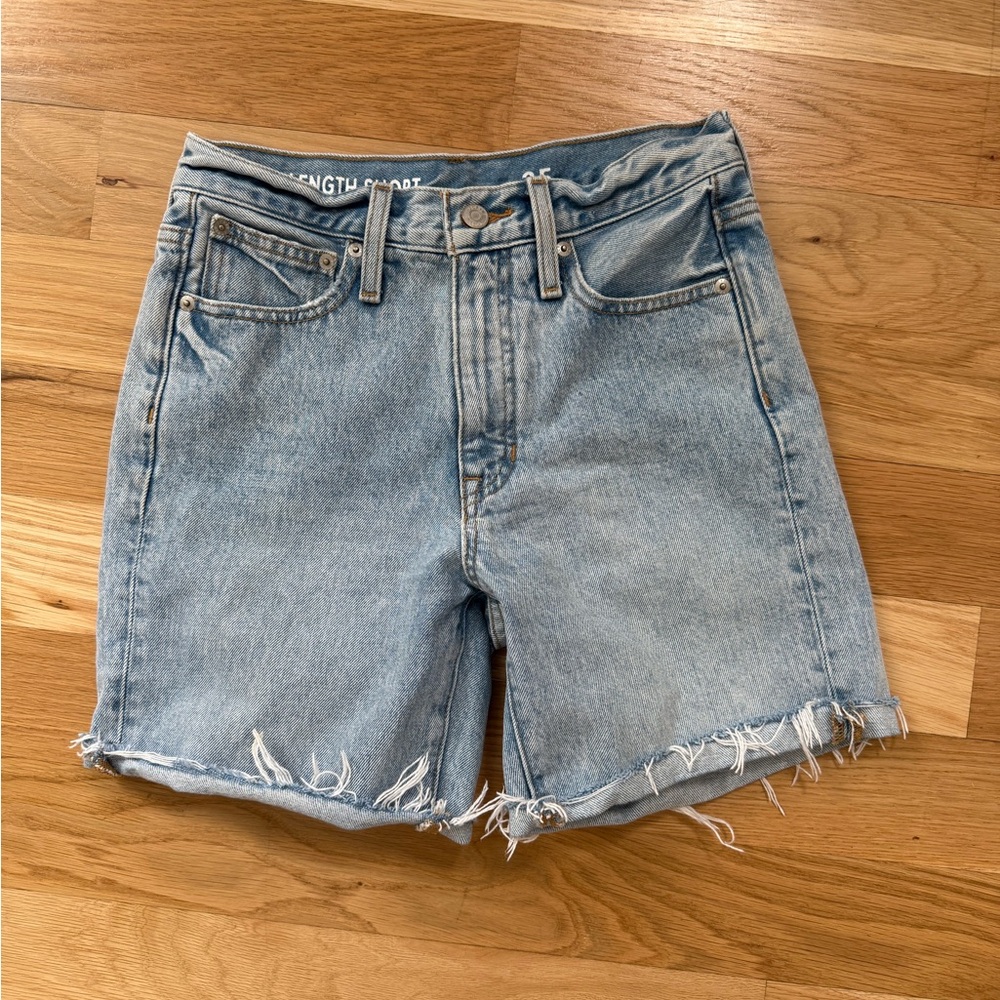 J. Crew mid length 100% cotton Denim Frayed Hem Women Shorts size 25